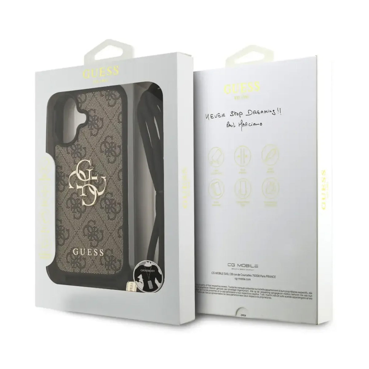 Guess iPhone 17 Case – 4G Logo Brown Cover with Lanyard, Drop Protection and Precise Fit