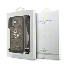 Guess Funda para iPhone 17 – Carcasa con Logotipo 4G Marrón y Cordón, Protección Anticaídas y Ajuste Preciso
