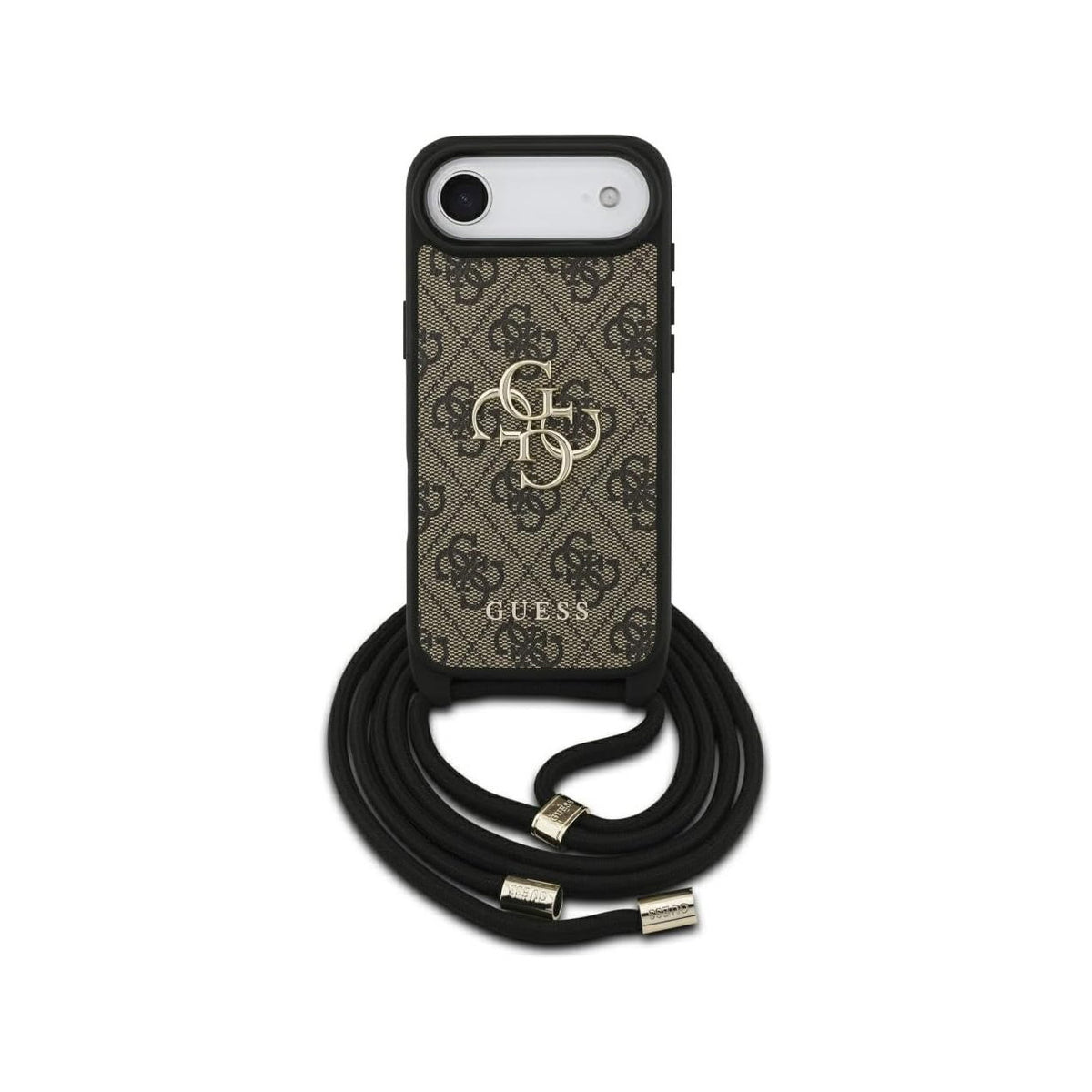 Guess iPhone 17 Air Case - 4G PU Case with Large Logo and Brown Lanyard Strap, Drop Protection and Precise Fit