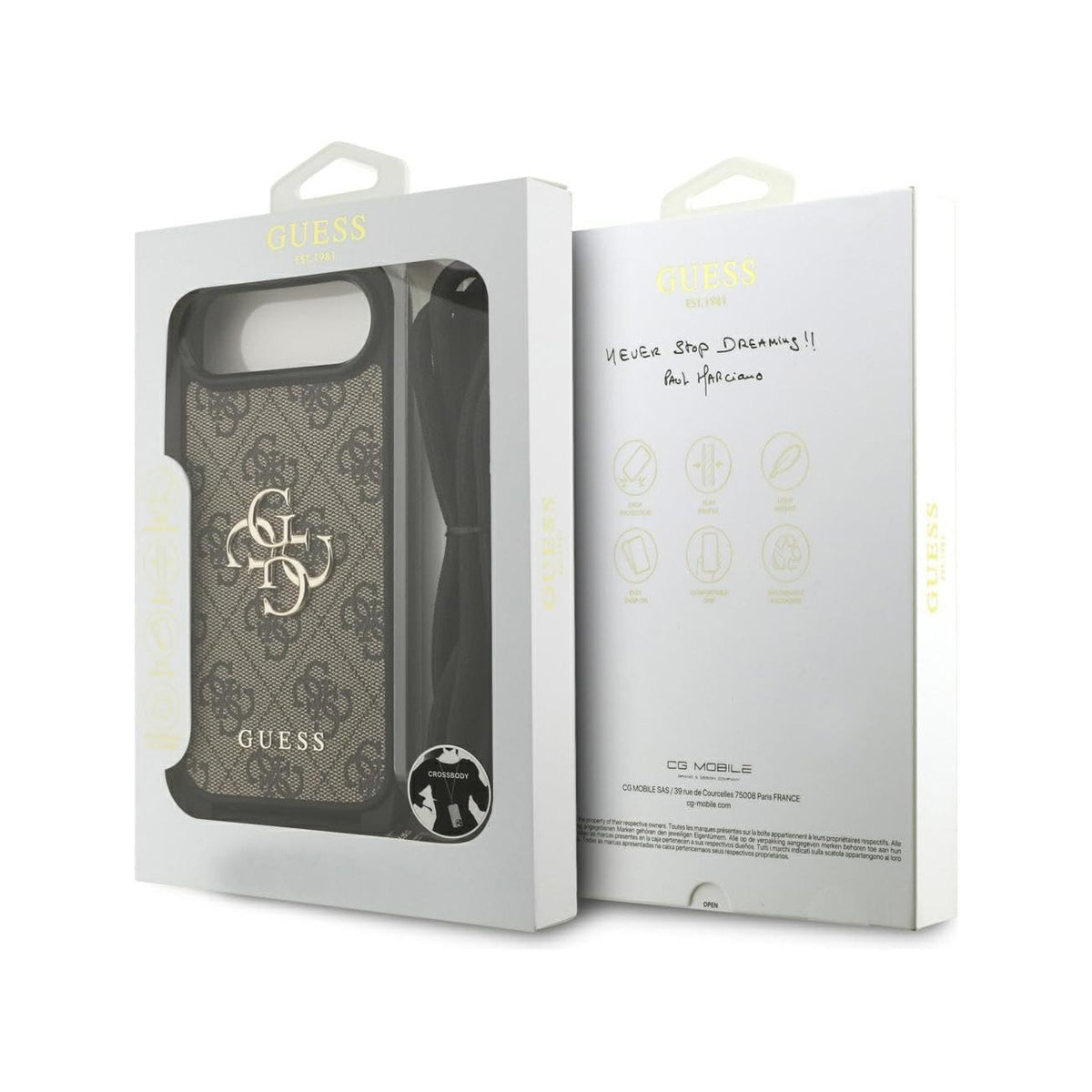 Guess iPhone 17 Air Case - 4G PU Case with Large Logo and Brown Lanyard Strap, Drop Protection and Precise Fit