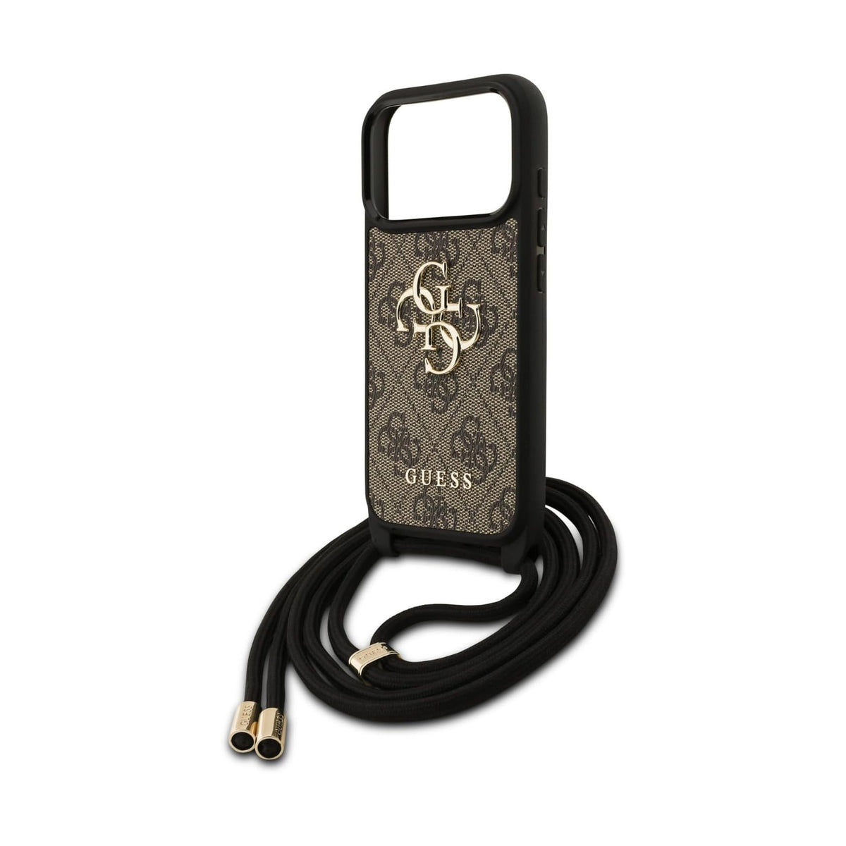 Guess iPhone 17 Pro Case – 4G PU Case with Large Logo and Brown Lanyard Strap, Drop Protection and Precise Fit
