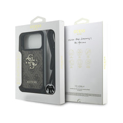 Guess Funda para iPhone 17 Pro – Carcasa de PU 4G con Gran Logo y Correa con Cordón Marrón, Protección Anticaídas y Ajuste Preciso