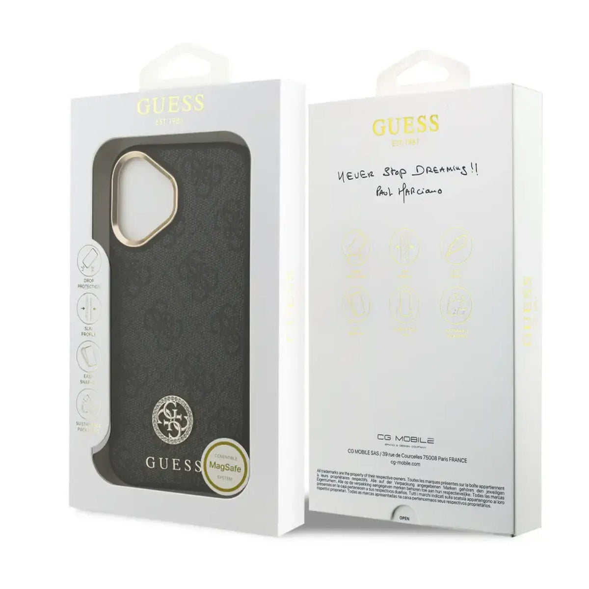 Guess iPhone 17 Case – MagSafe Cover, 4G Strass Black Design, Drop Protection and Precise Fit