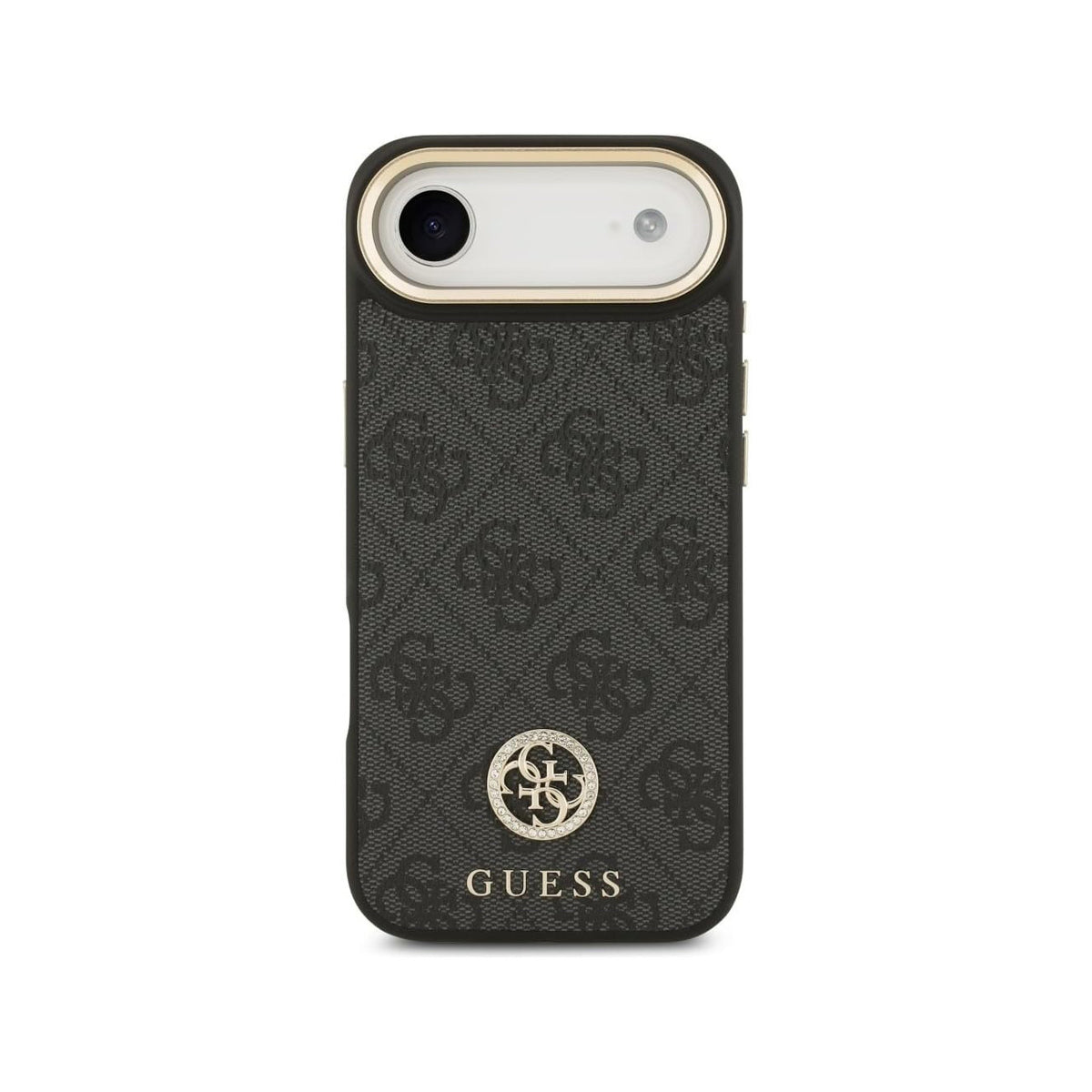 Guess Funda de Polipiel Logo 4G Strass para iPhone Air Compatible con MagSafe y Protección Anticaídas, Negra