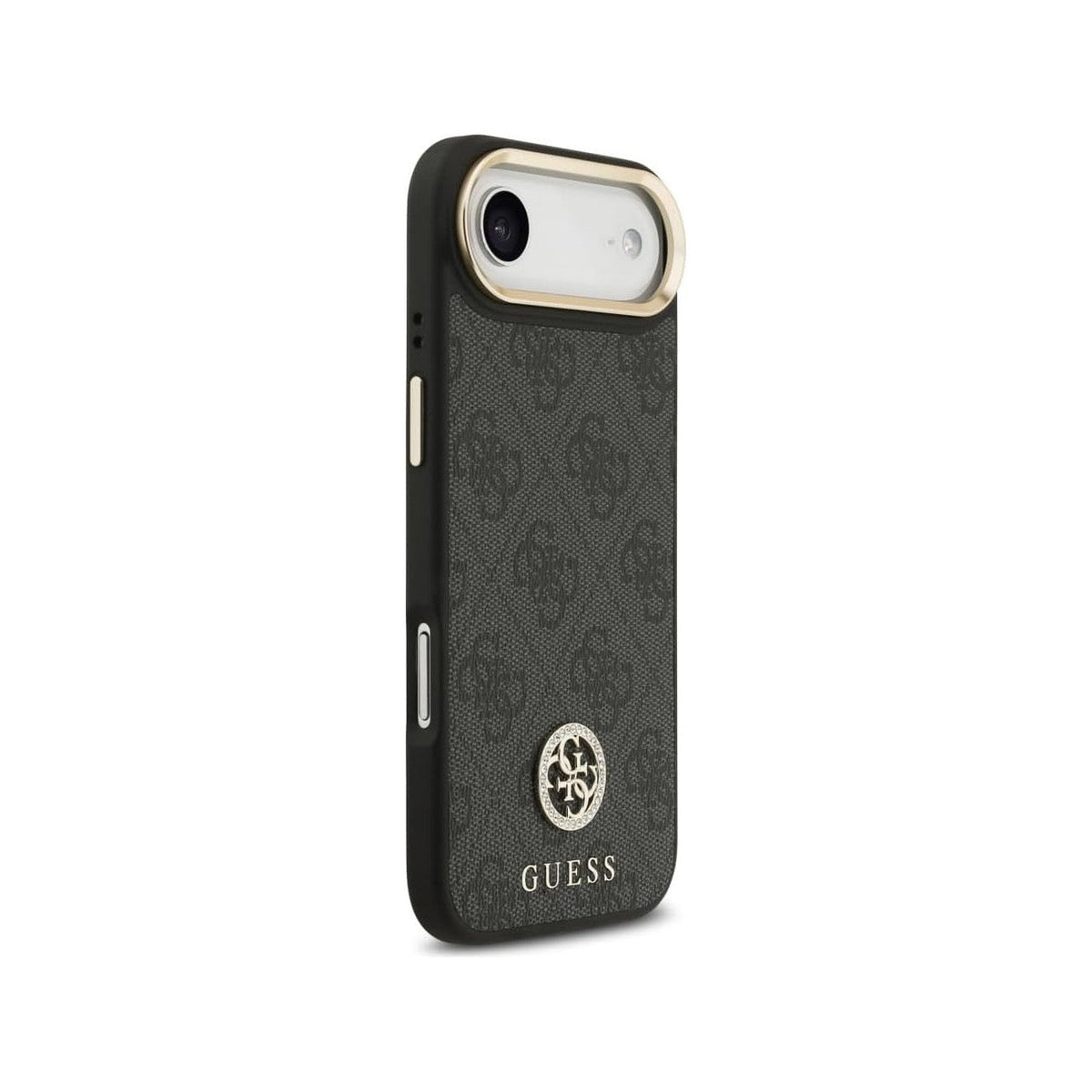 Guess Funda de Polipiel Logo 4G Strass para iPhone Air Compatible con MagSafe y Protección Anticaídas, Negra
