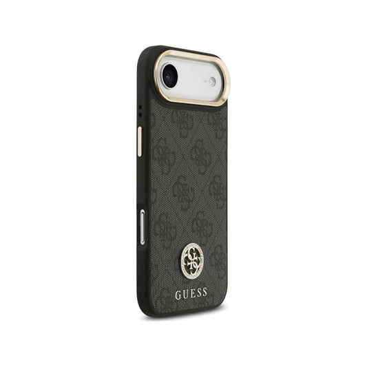 Guess Funda para iPhone Air – Carcasa de Polipiel Negra Compatible con MagSafe con Logo 4G de Strass, Protección Anticaídas y Ajuste Preciso