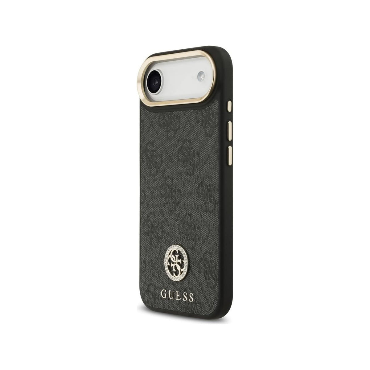 Guess Funda de Polipiel Logo 4G Strass para iPhone Air Compatible con MagSafe y Protección Anticaídas, Negra