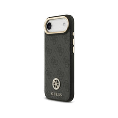 Guess Funda de Polipiel Logo 4G Strass para iPhone Air Compatible con MagSafe y Protección Anticaídas, Negra
