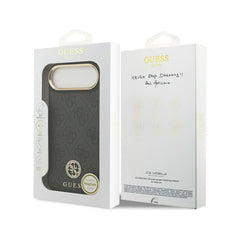 Guess Funda de Polipiel Logo 4G Strass para iPhone Air Compatible con MagSafe y Protección Anticaídas, Negra