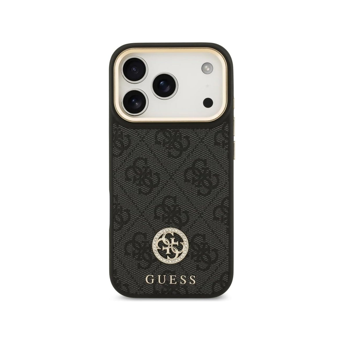 GUESS Funda de Polipiel con Logo 4G Strass para iPhone 17 Pro/18 Pro Compatible con MagSafe, Negra