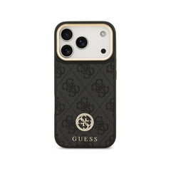 Guess Funda para iPhone 17 Pro – Carcasa de Polipiel Negra Compatible con MagSafe con Logo 4G de Strass, Protección Anticaídas y Ajuste Preciso