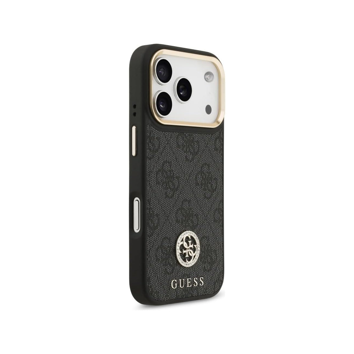 GUESS Funda de Polipiel con Logo 4G Strass para iPhone 17 Pro/18 Pro Compatible con MagSafe, Negra