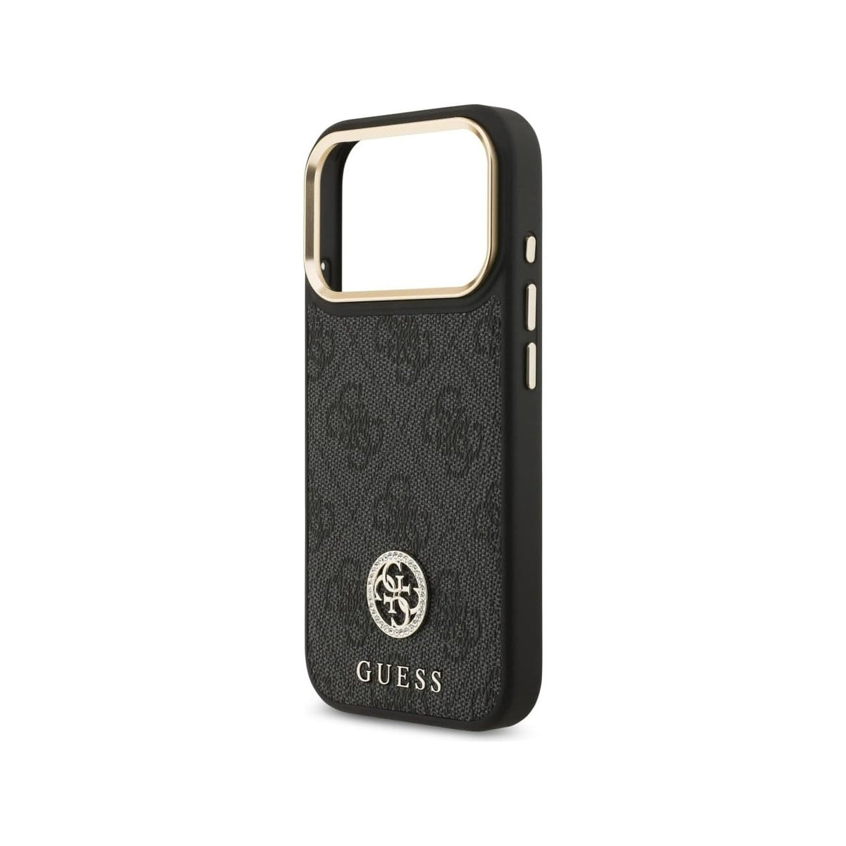 GUESS Funda de Polipiel con Logo 4G Strass para iPhone 17 Pro/18 Pro Compatible con MagSafe, Negra