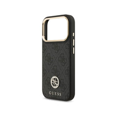 Guess Funda para iPhone 17 Pro – Carcasa de Polipiel Negra Compatible con MagSafe con Logo 4G de Strass, Protección Anticaídas y Ajuste Preciso