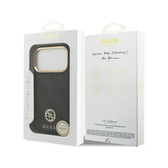 Guess Funda para iPhone 17 Pro – Carcasa de Polipiel Negra Compatible con MagSafe con Logo 4G de Strass, Protección Anticaídas y Ajuste Preciso
