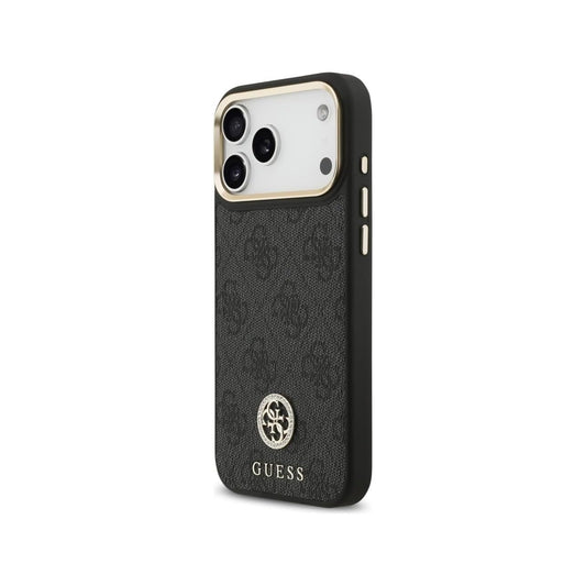 Guess Funda para iPhone 17 Pro Max – Carcasa de Polipiel Negra Compatible con MagSafe con Logo 4G de Strass, Protección Anticaídas y Ajuste Preciso