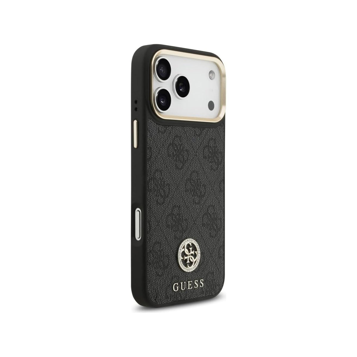 Guess Funda de Polipiel Logo 4G Strass para iPhone 17 Pro Max/18 Pro Max Compatible con MagSafe y Protección Anticaídas, Negra