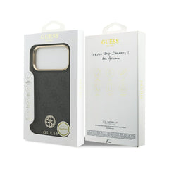 Guess Funda para iPhone 17 Pro Max – Carcasa de Polipiel Negra Compatible con MagSafe con Logo 4G de Strass, Protección Anticaídas y Ajuste Preciso