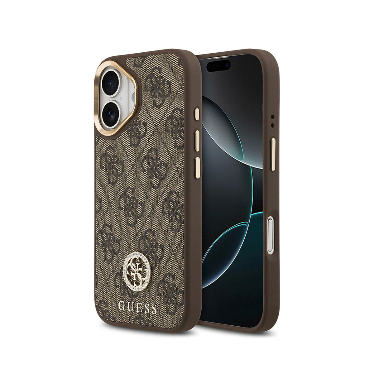 Guess Funda 4G Strass para iPhone 17 Compatible con MagSafe y Protección Anticaídas, Marrón