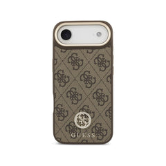 Guess Funda de Polipiel Logo 4G Strass para iPhone Air Compatible con MagSafe y Protección Anticaídas, Marrón