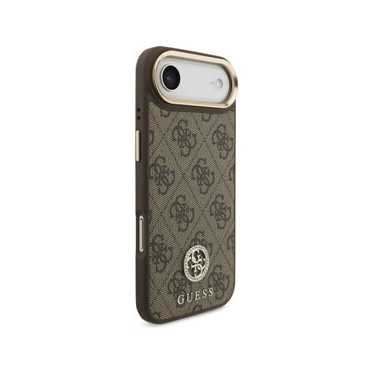 Guess Funda para iPhone Air – Carcasa de Polipiel Marrón Compatible con MagSafe con Logo 4G de Strass, Protección Anticaídas y Ajuste Preciso