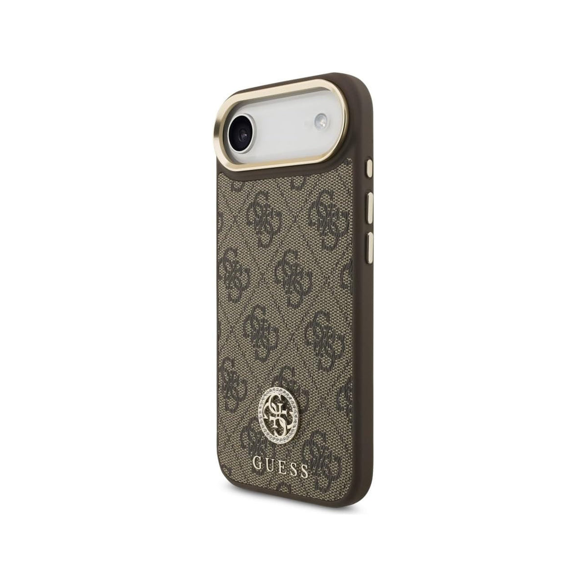 Guess iPhone 17 Air Case – Brown Faux Leather MagSafe Compatible Cover with 4G Rhinestone Logo, Drop Protection and Precise Fit
