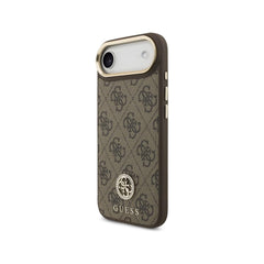 Guess Funda de Polipiel Logo 4G Strass para iPhone Air Compatible con MagSafe y Protección Anticaídas, Marrón