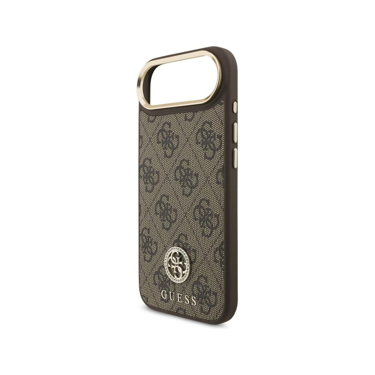 Guess iPhone 17 Air Case – Brown Faux Leather MagSafe Compatible Cover with 4G Rhinestone Logo, Drop Protection and Precise Fit