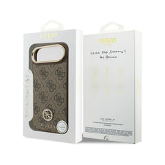 Guess Funda de Polipiel Logo 4G Strass para iPhone Air Compatible con MagSafe y Protección Anticaídas, Marrón
