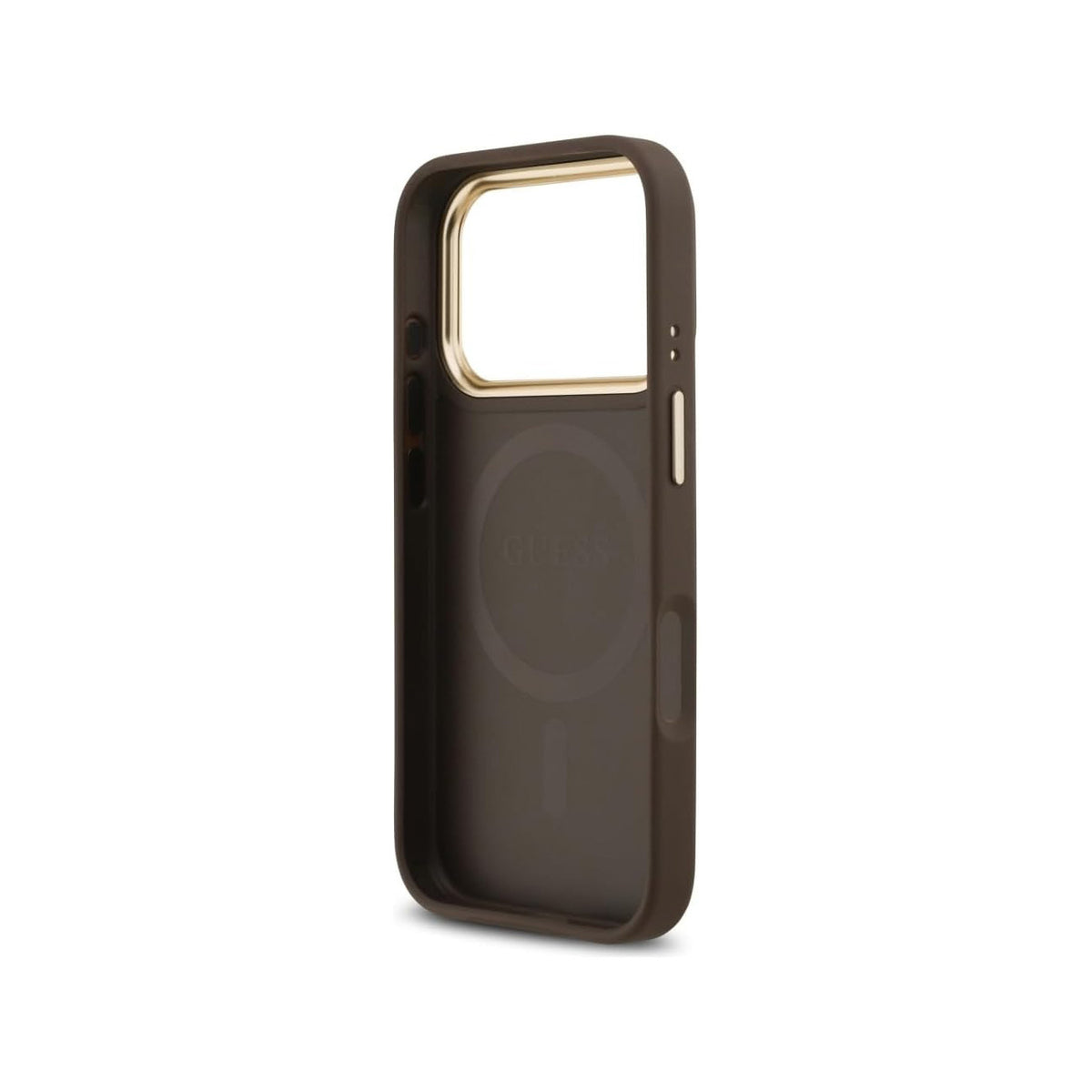 GUESS Funda de Polipiel con Logo 4G Strass para iPhone 17 Pro/18 Pro Compatible con MagSafe, Marrón