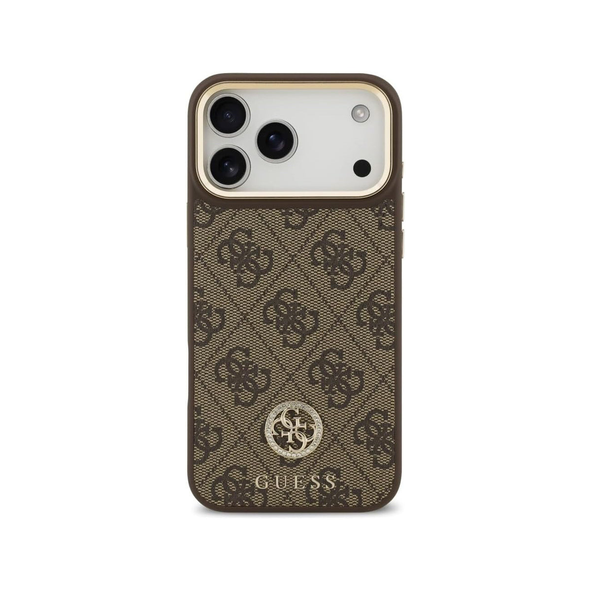 Guess Funda de Polipiel Logo 4G Strass para iPhone 17 Pro Max/18 Pro Max Compatible con MagSafe y Protección Anticaídas, Marrón