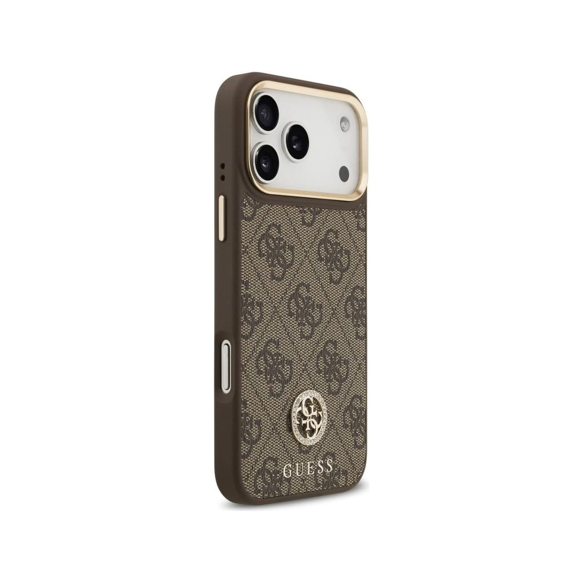 Guess Funda de Polipiel Logo 4G Strass para iPhone 17 Pro Max/18 Pro Max Compatible con MagSafe y Protección Anticaídas, Marrón