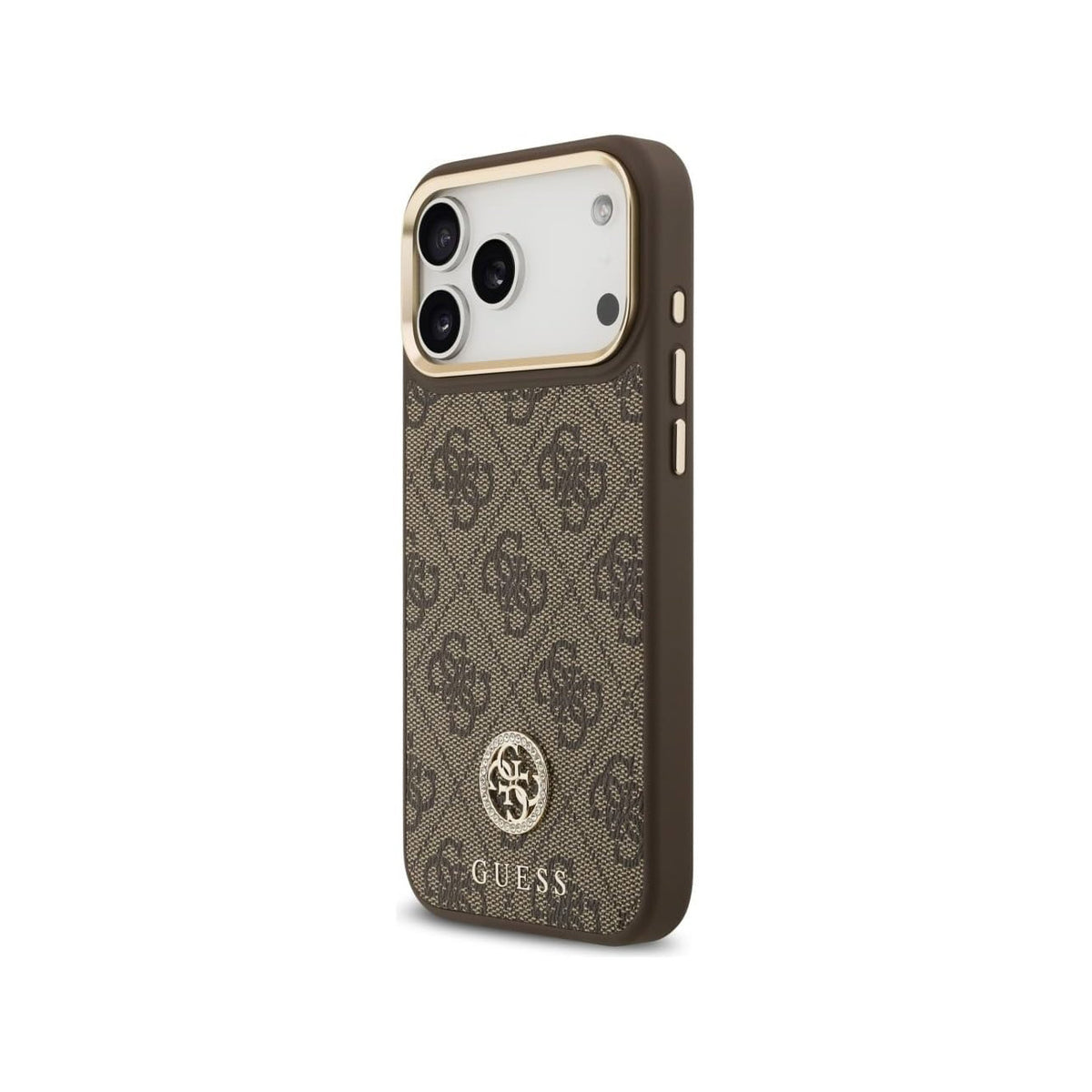 Guess Funda de Polipiel Logo 4G Strass para iPhone 17 Pro Max/18 Pro Max Compatible con MagSafe y Protección Anticaídas, Marrón
