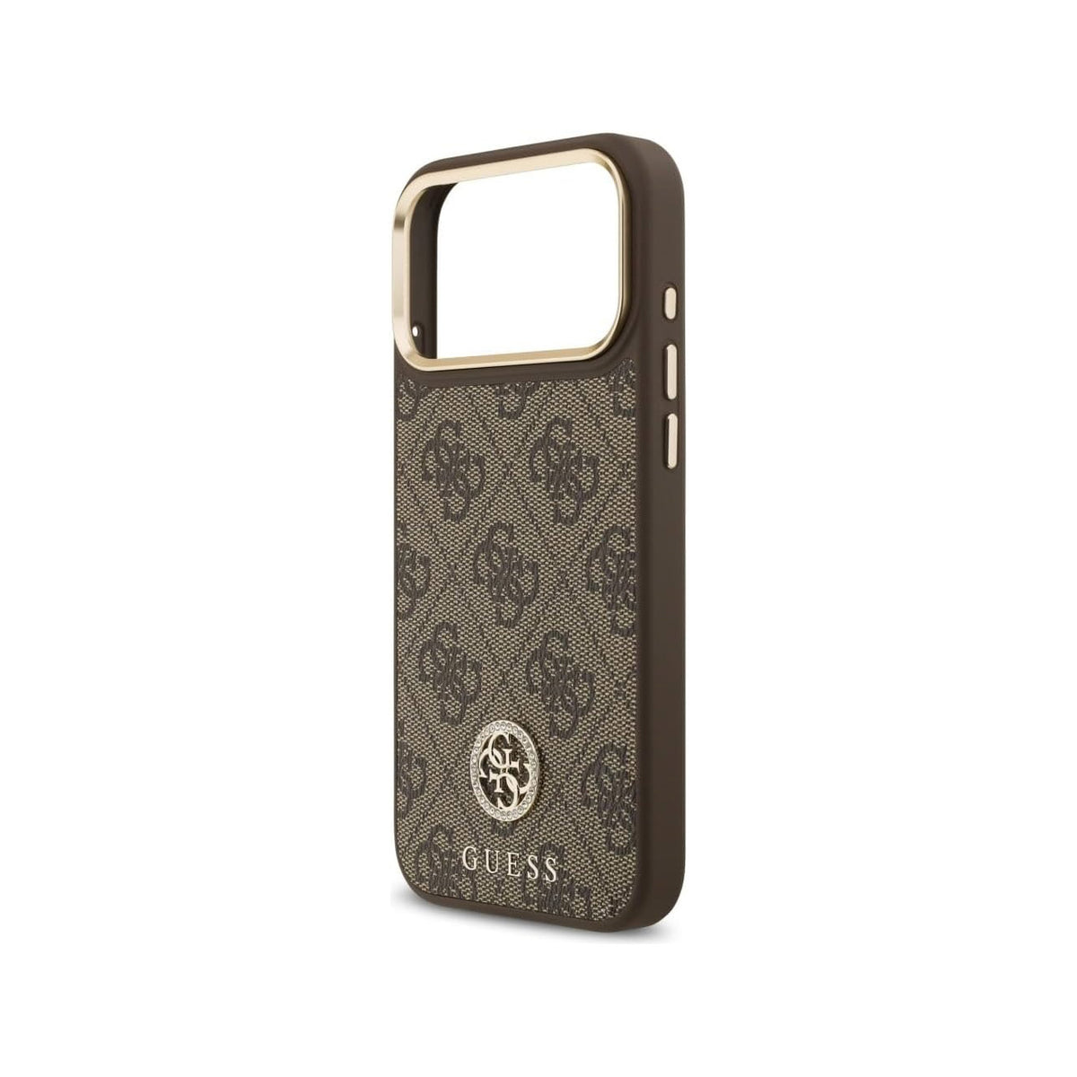 Guess Funda de Polipiel Logo 4G Strass para iPhone 17 Pro Max/18 Pro Max Compatible con MagSafe y Protección Anticaídas, Marrón
