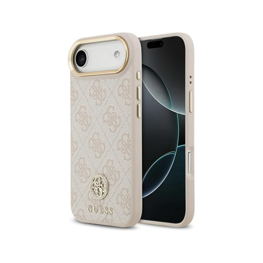 Guess Funda para iPhone Air – Carcasa de Polipiel Rosa con Logo 4G Strass, Protección Anticaídas y Ajuste Preciso