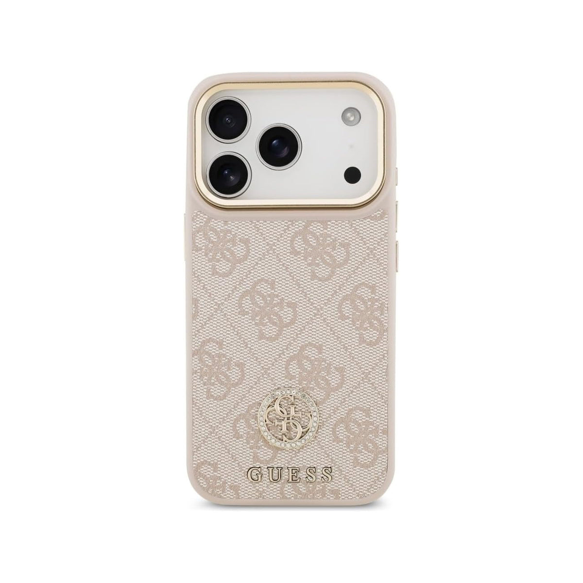 Guess Funda de Polipiel Logo 4G Strass para iPhone 17 Pro con Protección Anticaídas, Rosa