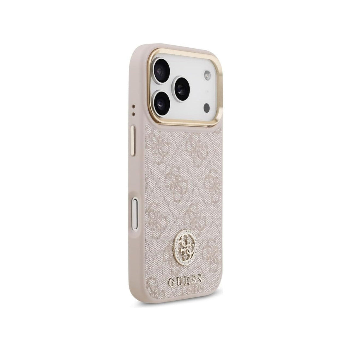 Guess Funda de Polipiel Logo 4G Strass para iPhone 17 Pro con Protección Anticaídas, Rosa