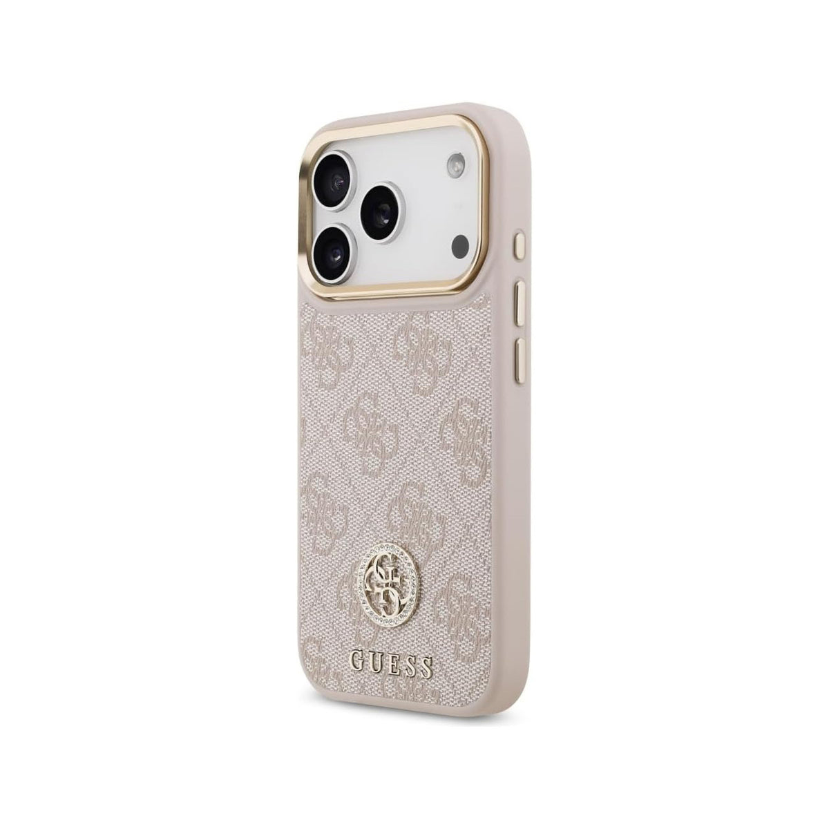 Guess Funda de Polipiel Logo 4G Strass para iPhone 17 Pro con Protección Anticaídas, Rosa