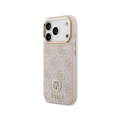 Guess Funda para iPhone 17 Pro – Carcasa de Polipiel Rosa con Logo 4G Strass, Protección Anticaídas y Ajuste Preciso