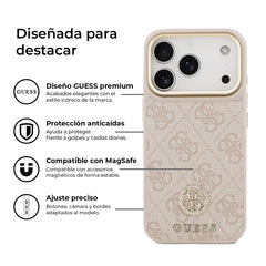 Guess Funda de Polipiel Logo 4G Strass para iPhone 17 Pro con Protección Anticaídas, Rosa