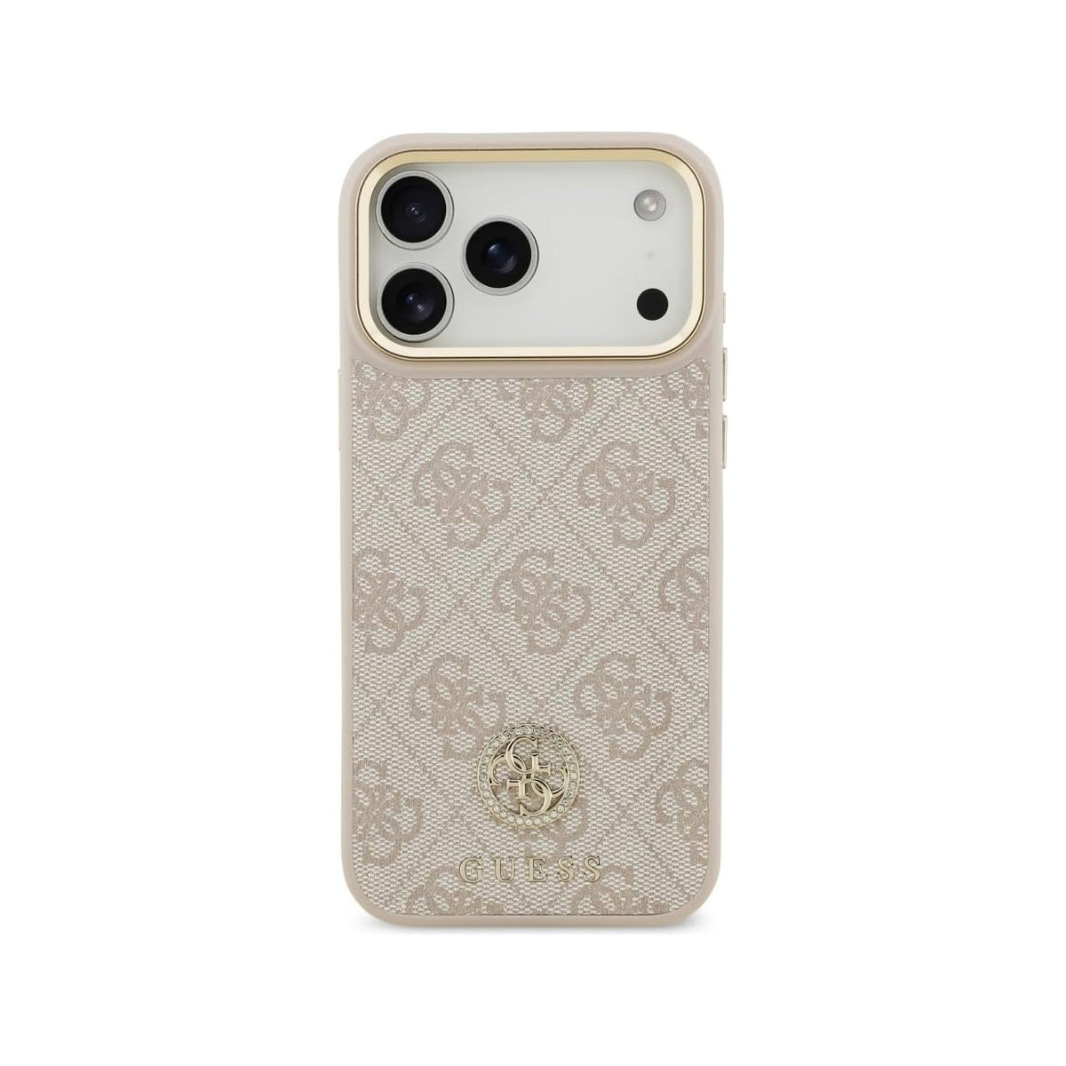 Guess Funda de Polipiel Logo 4G Strass para iPhone 17 Pro Max/18 Pro Max con Protección Anticaídas, Rosa