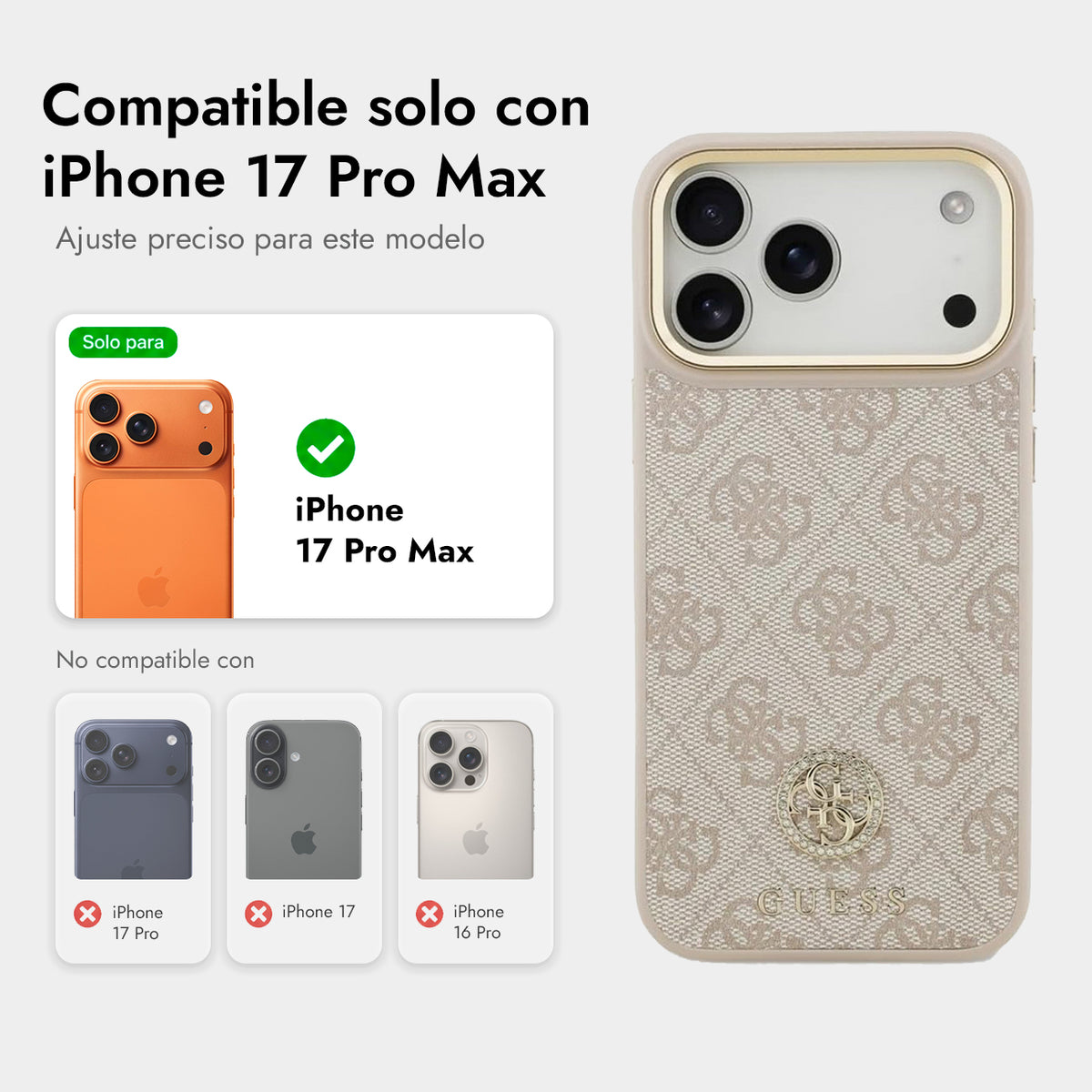 Guess Funda de Polipiel Logo 4G Strass para iPhone 17 Pro Max/18 Pro Max con Protección Anticaídas, Rosa