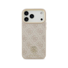 Guess Funda para iPhone 17 Pro Max – Carcasa de Polipiel Rosa con Logo 4G Strass, Protección Anticaídas y Ajuste Preciso