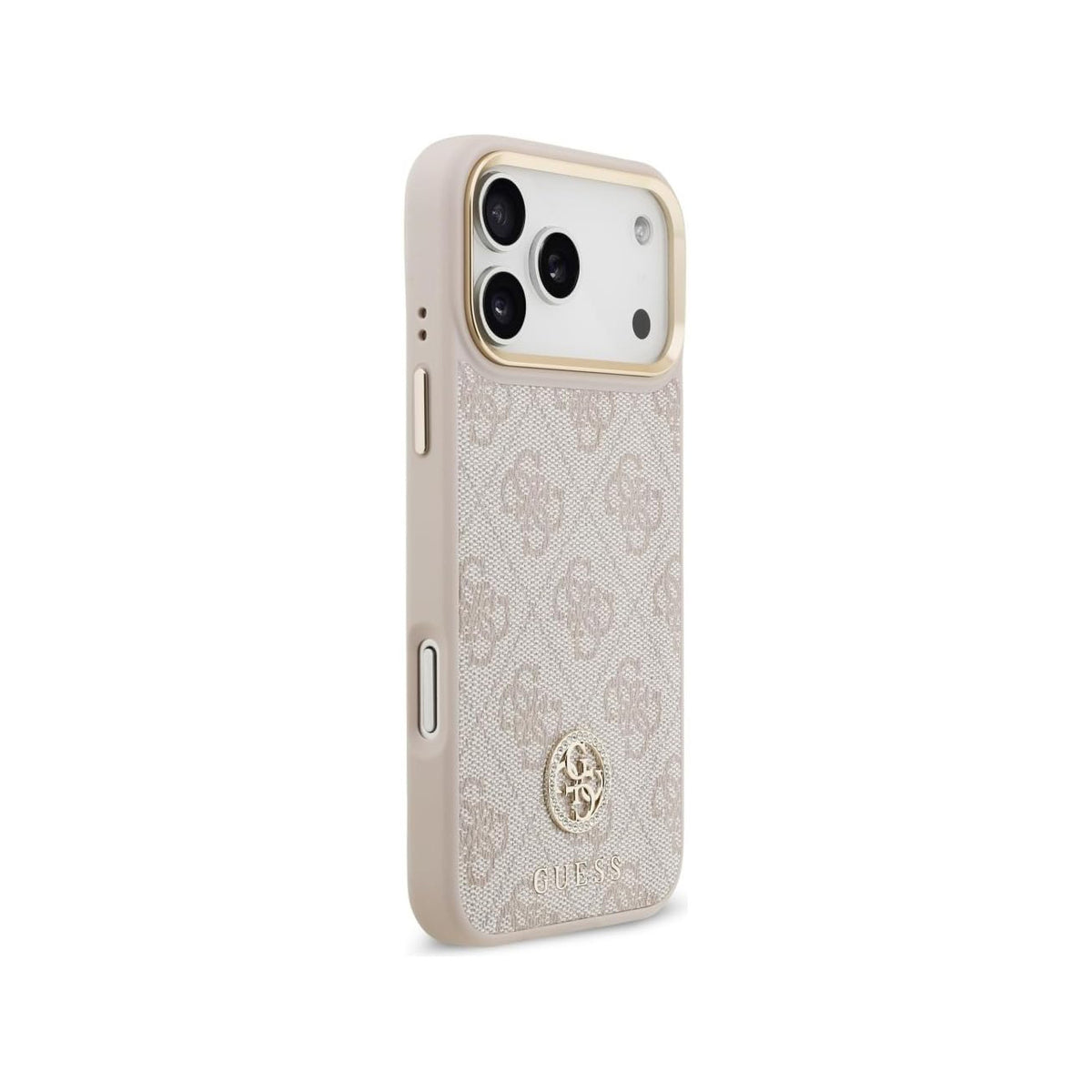 Guess Funda de Polipiel Logo 4G Strass para iPhone 17 Pro Max/18 Pro Max con Protección Anticaídas, Rosa
