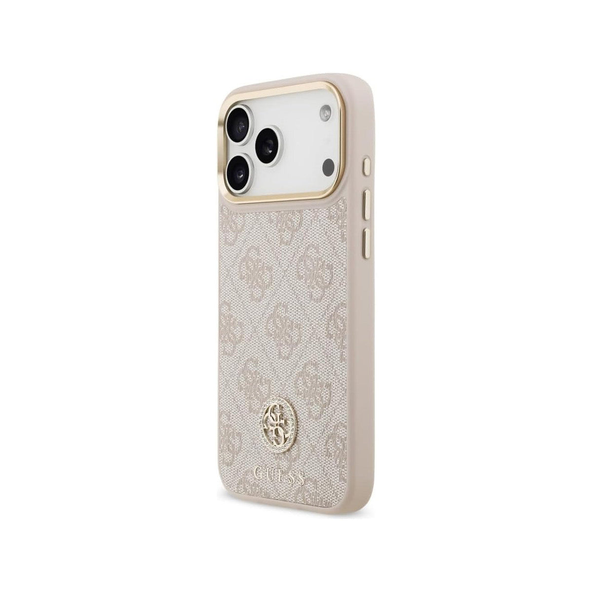 Guess Funda de Polipiel Logo 4G Strass para iPhone 17 Pro Max/18 Pro Max con Protección Anticaídas, Rosa