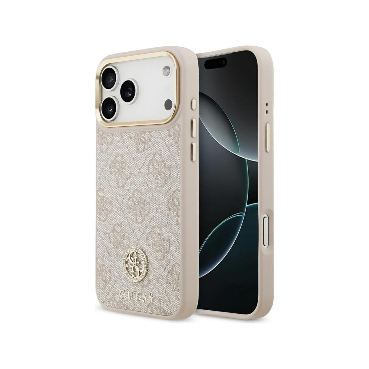 Guess Funda de Polipiel Logo 4G Strass para iPhone 17 Pro Max/18 Pro Max con Protección Anticaídas, Rosa