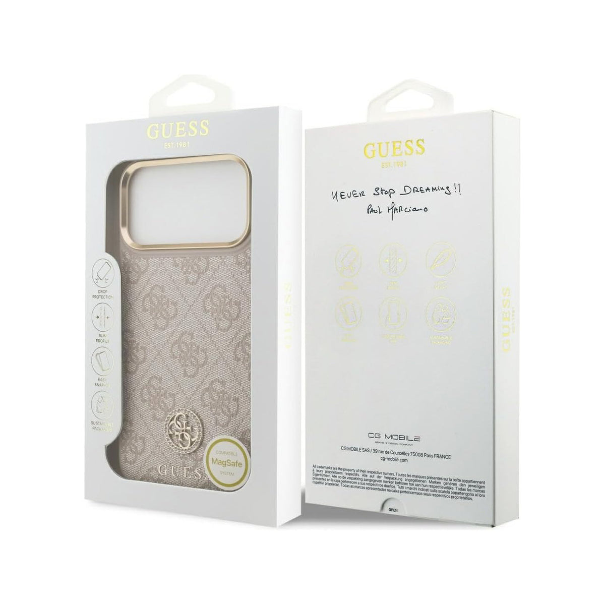Guess Funda de Polipiel Logo 4G Strass para iPhone 17 Pro Max/18 Pro Max con Protección Anticaídas, Rosa