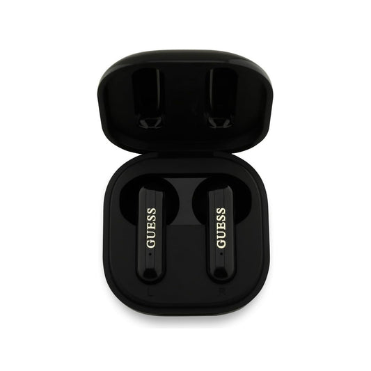 Guess TWS Wireless Earbuds – Black Earbuds with Metallic Guess Logo, Stable Bluetooth Connection, and Charging Case