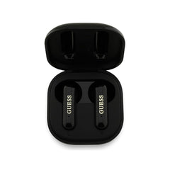 Guess Auriculares TWS Inalámbricos con Logo Metalizado y Estuche de Carga, Negros