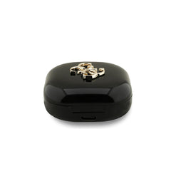 Guess Auriculares TWS Inalámbricos con Logo Metalizado y Estuche de Carga, Negros